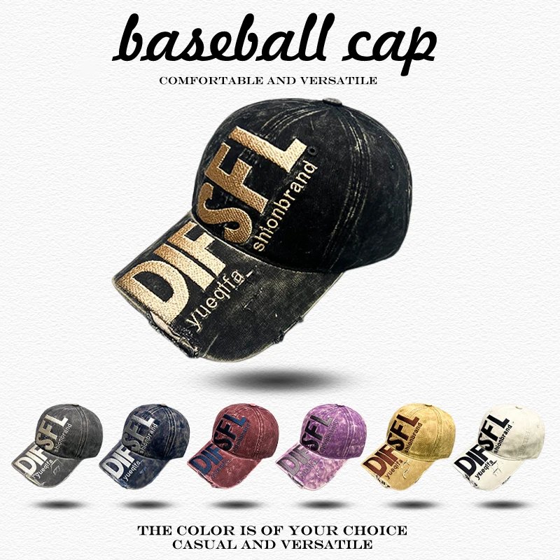 DIFSFL Baseballkappen mit Sonnenschutz, vielseitig einsetzbar, im Broken-Style, modisch, neu, für Herren und Damen, mit Bandhnu-Stickerei und DIFSFL-Buchstaben
