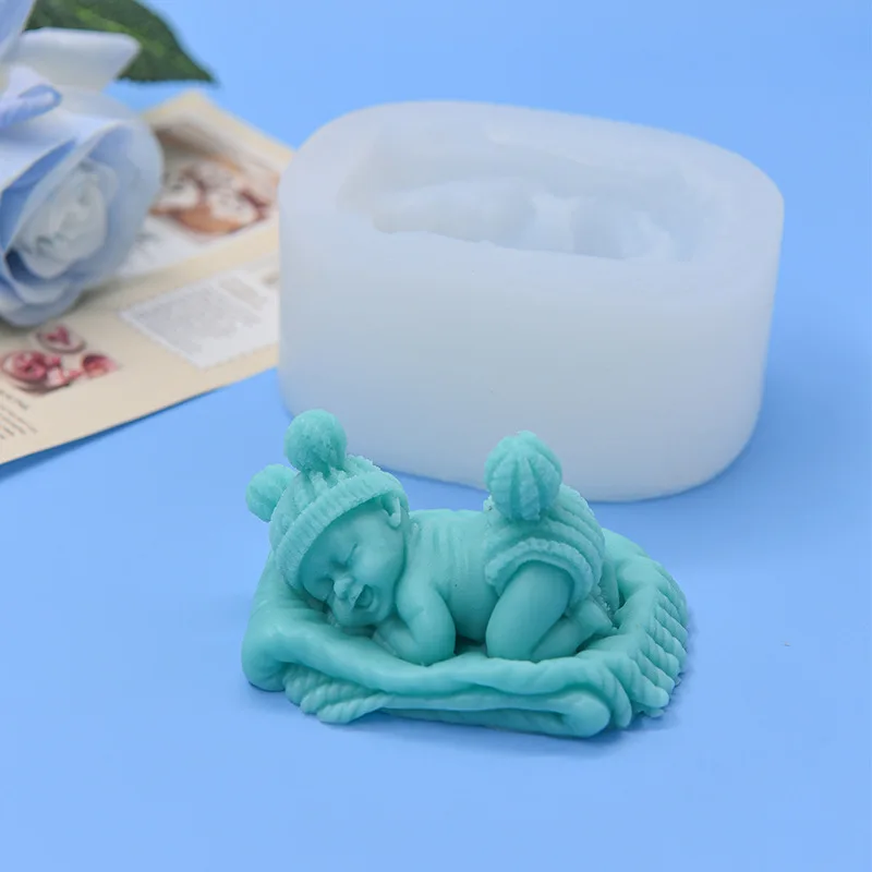 3D Sleeping Baby Silicone Mold Boy Girl Baby Handmade Aromatherapy Gypsum Candle Soap Making Mould Chocolate Baking Cake Tools