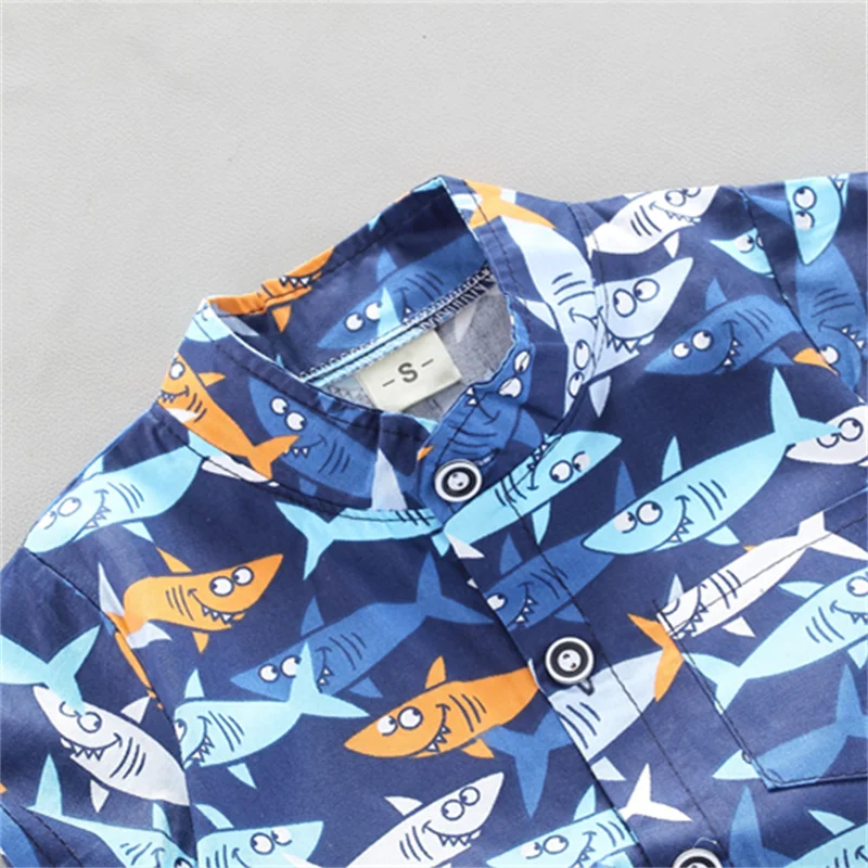 2PCS Infant and Toddler Summer Fashion Full Body Shark Pattern Random Printed Shirt Shorts Set