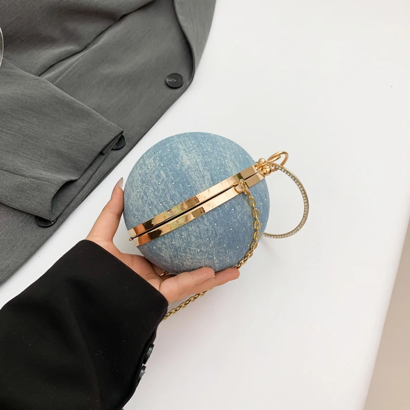 Top Handle Ball bag Golden Chain Handbag Women\'s Crossbody Sling Purse Party Evening Clutch Sparkly Coin Wallet Fashion 2024