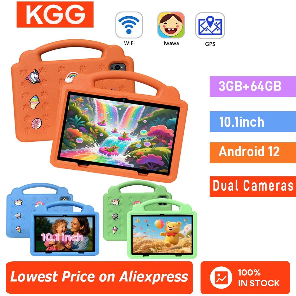 Kids Tablet 10.1inch 64GB Kids-Proof Case 5G WiFi Google Learning Education Learning Toy Tablet Android 12 Children PC 4000mAh
