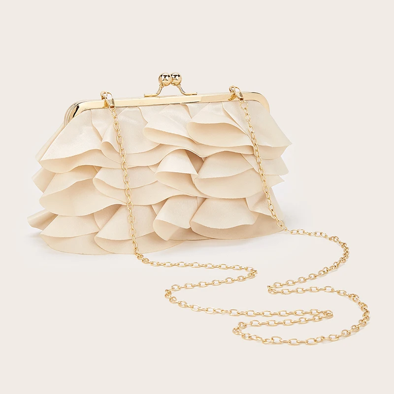 

Золотая вечерняя сумочка-клатч с застежкой Kiss-lock, элегантная французская сумка через плечо с рюшами, мини-сумочка для телефона для вечеринок, свадеб и повседневного использования
