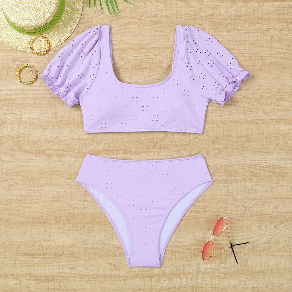 2024 nuove donne costume da bagno Sexy manica corta a vita alta Bikini costumi da bagno femminile due pezzi Beachwear Bikini bianchi Set costume da bagno