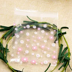 100PCS Daisy Sunflower Candy &Cookie Plastic Bags Multi Size Self-Adhesive Bag For Biscuits Snack Baking Packaging Supplies