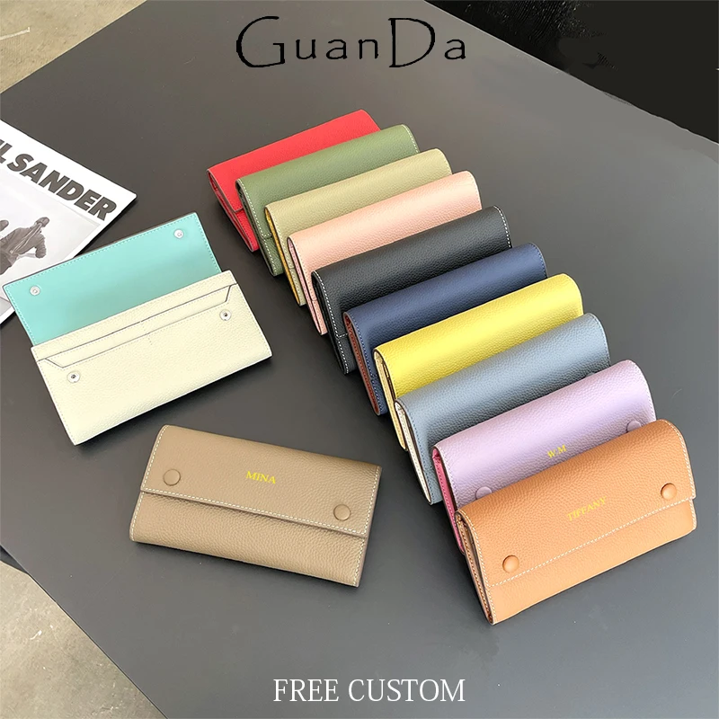 Custom Letters Woman Long Wallet Genuine Leather Large Capacity Card Holder Luxury Design Versatile Phone Purse Lady Coin Purse