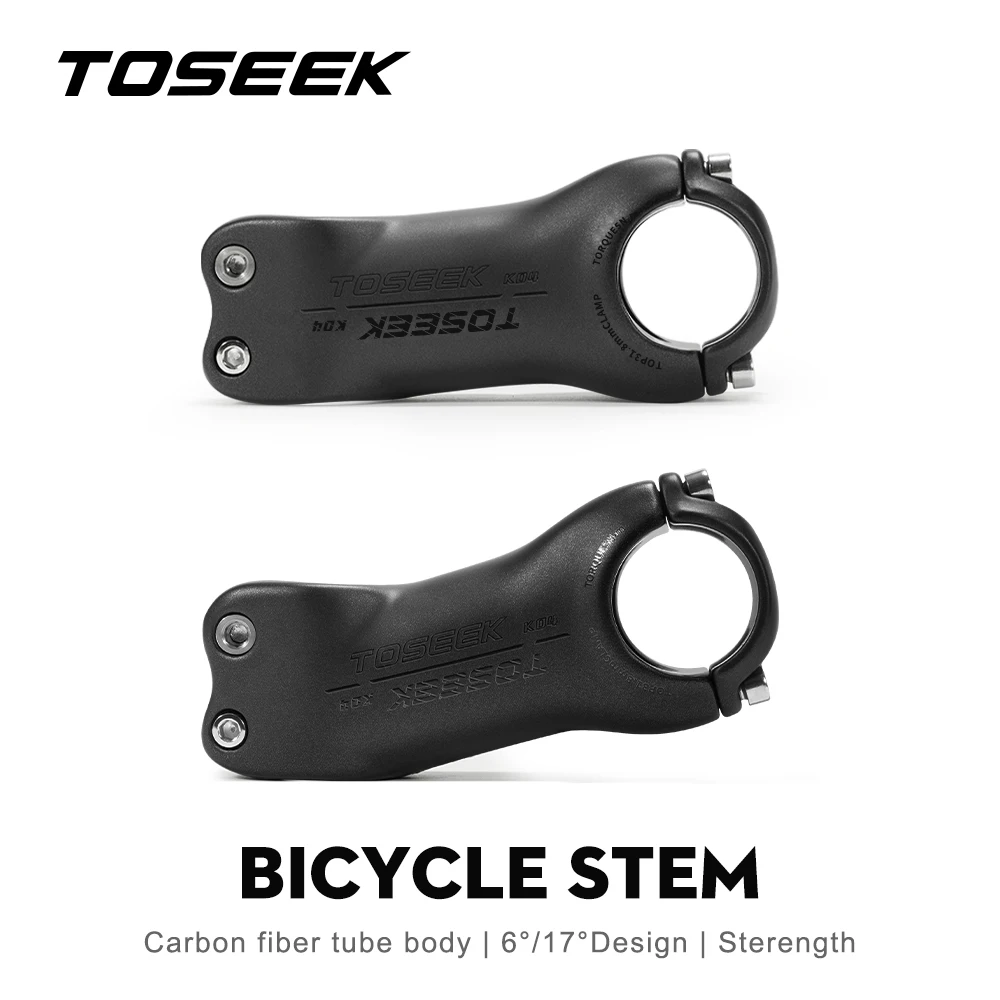 TOSEEK Bicycle Stem Carbon Fiber MTB/Road Bike Stem 6/17 Degree 70-130mm Black Matt Bicycle Parts Handlebar Stems