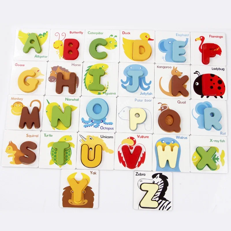 

Educational Children Preschool Montessori Wooden Early Learning Baby English Alphabet Cognitive Card Pairing Puzzle Game Toys