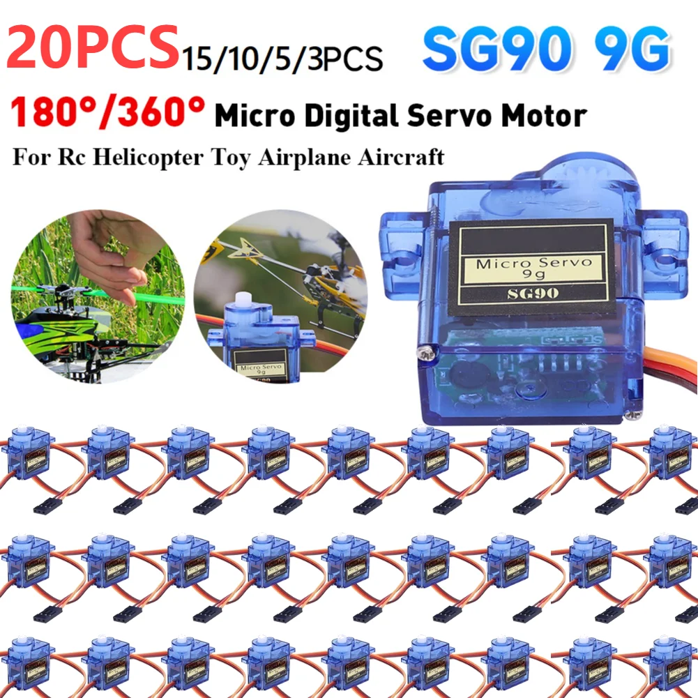 20-3PC SG90 9G Micro Digital Servo Motor 180/360Degree Fixed-Wing Micro Gear Servo Motor for Rc Helicopter Toy Airplane Aircraft