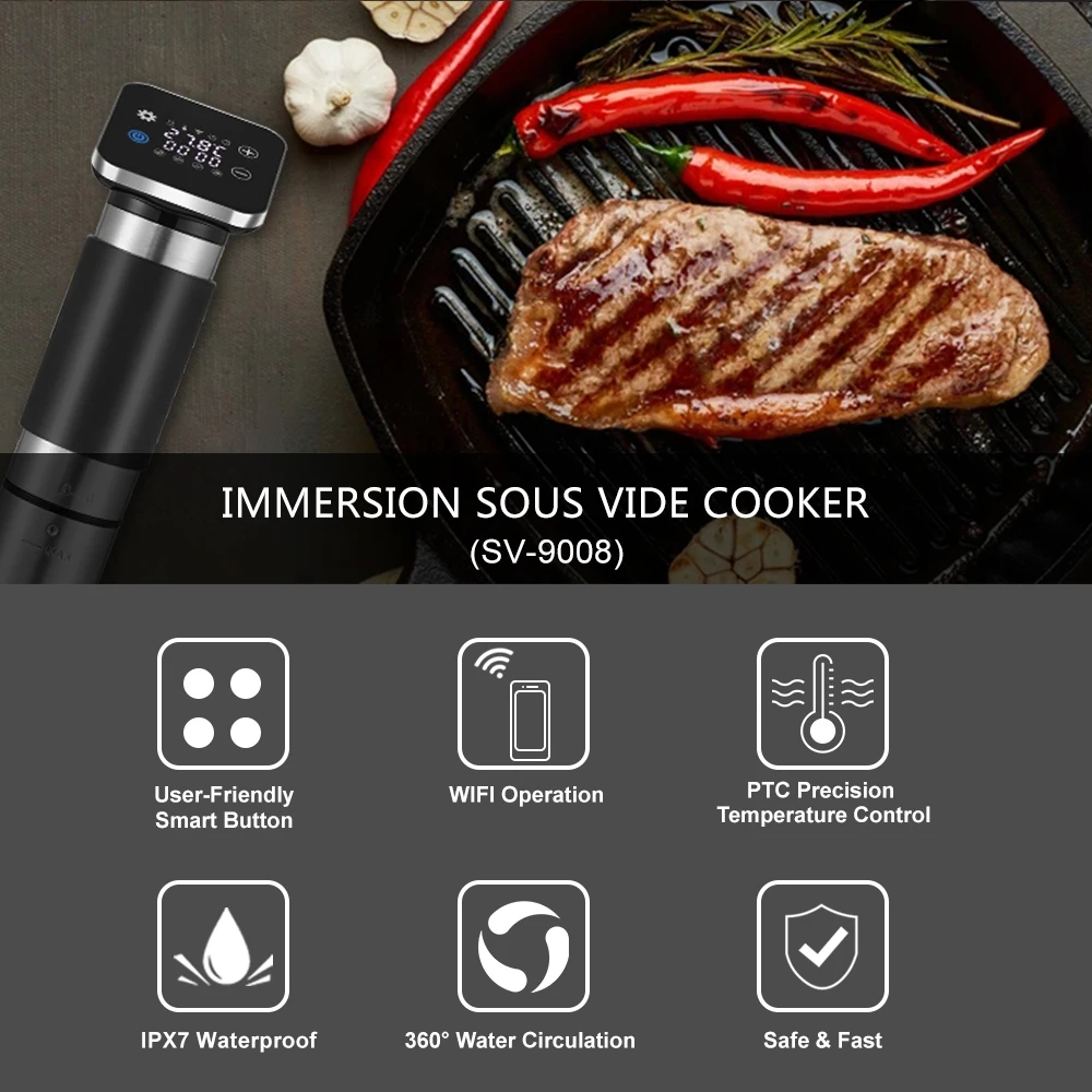 BioloMix 5th Generation WiFi Smart APP Control Sous Vide Cooker Stainless Steel IPX7 Waterproof Thermal Immersion Circulator