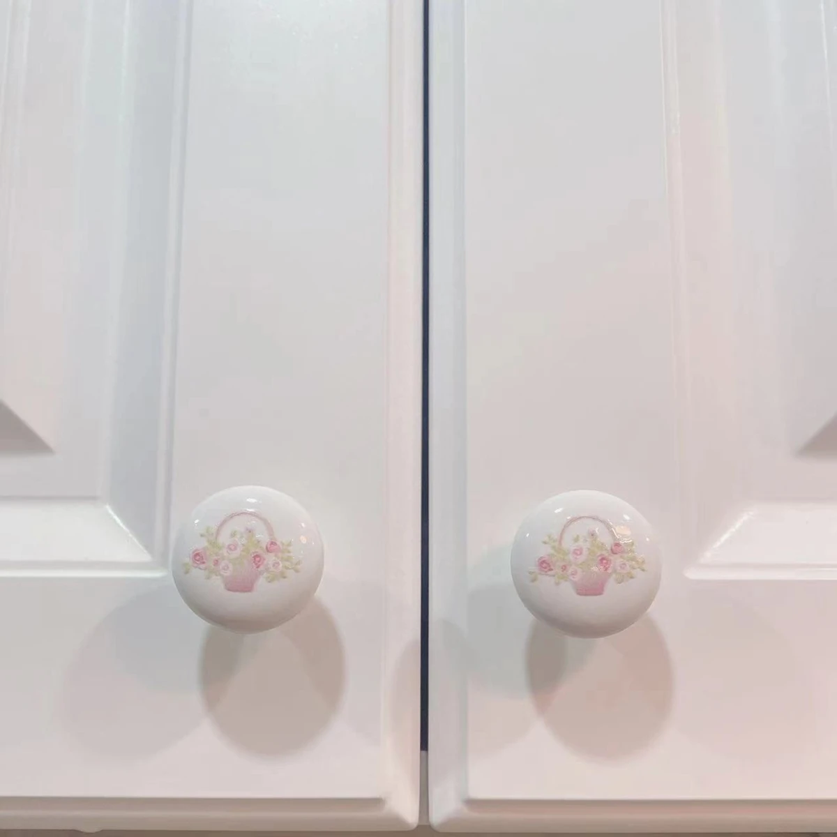 Flower Wardrobe Cabinet Round Stainless Steel Drawer Handle European Mushroom Type Porcelain White Single Hold Handle