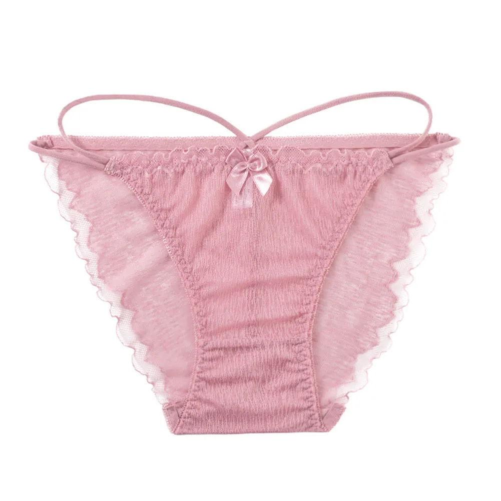 Women's Transparent Lace-up Hollow Mesh Low-waisted Triangular Underwear  Sexy Lace Briefs Solid Color Underwear For Ladies