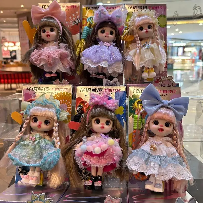 Bonecas Loli Realistas Huayu Dream de 14cm com Conjunto de Roupas Intercambiáveis, Brinquedos de Pingente para Celular para Meninas, Presente de Aniversário Perfeito