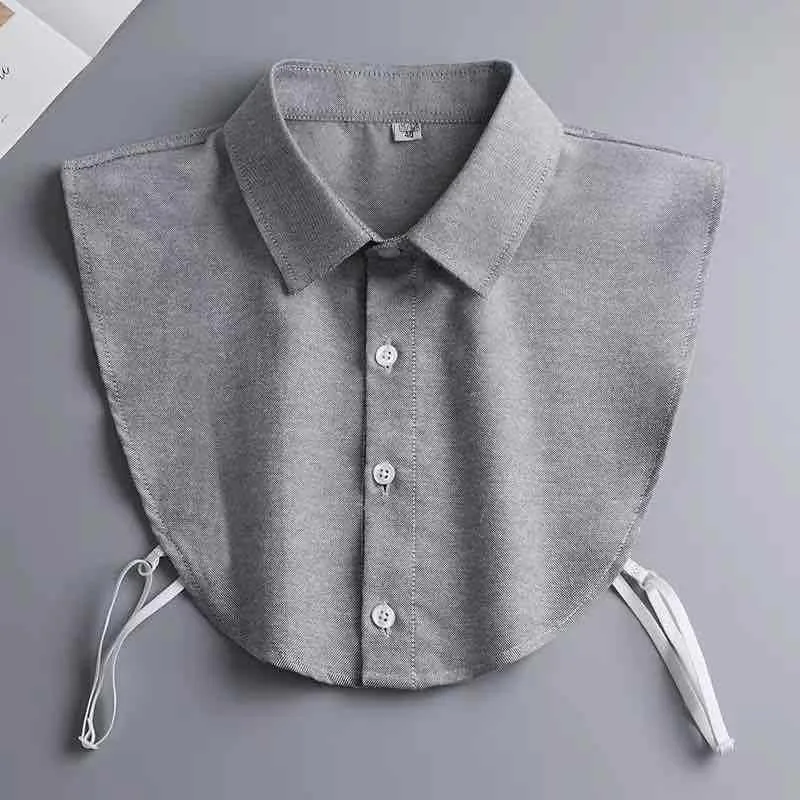 Blusa de cuello falso gris para adultos, camisa elegante con borde de volantes, camisa versátil, camisa exquisita de Color sólido, camisa de embalaje independiente