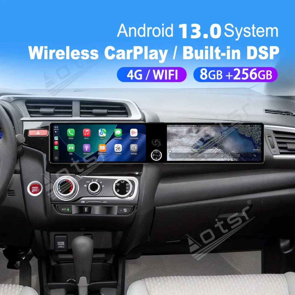 

12.3-дюймовый мультимедийный автомобильный GPS-навигатор с двумя экранами, поддержкой Qualcomm Carplay и Android, для Honda Fit 2013, 2014, 2015 годов выпуска.