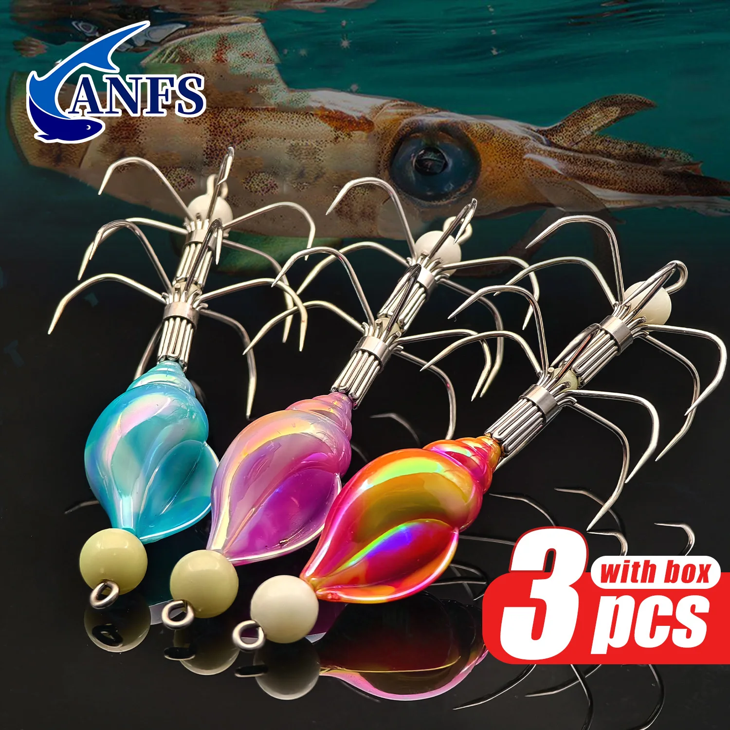 ANFS 3pcs Premium Stainless Steel Squid Hooks,Double-Layer Octopus Jig Hooks, Squid Fishing Lure Perfect Fishing Gift for Angler