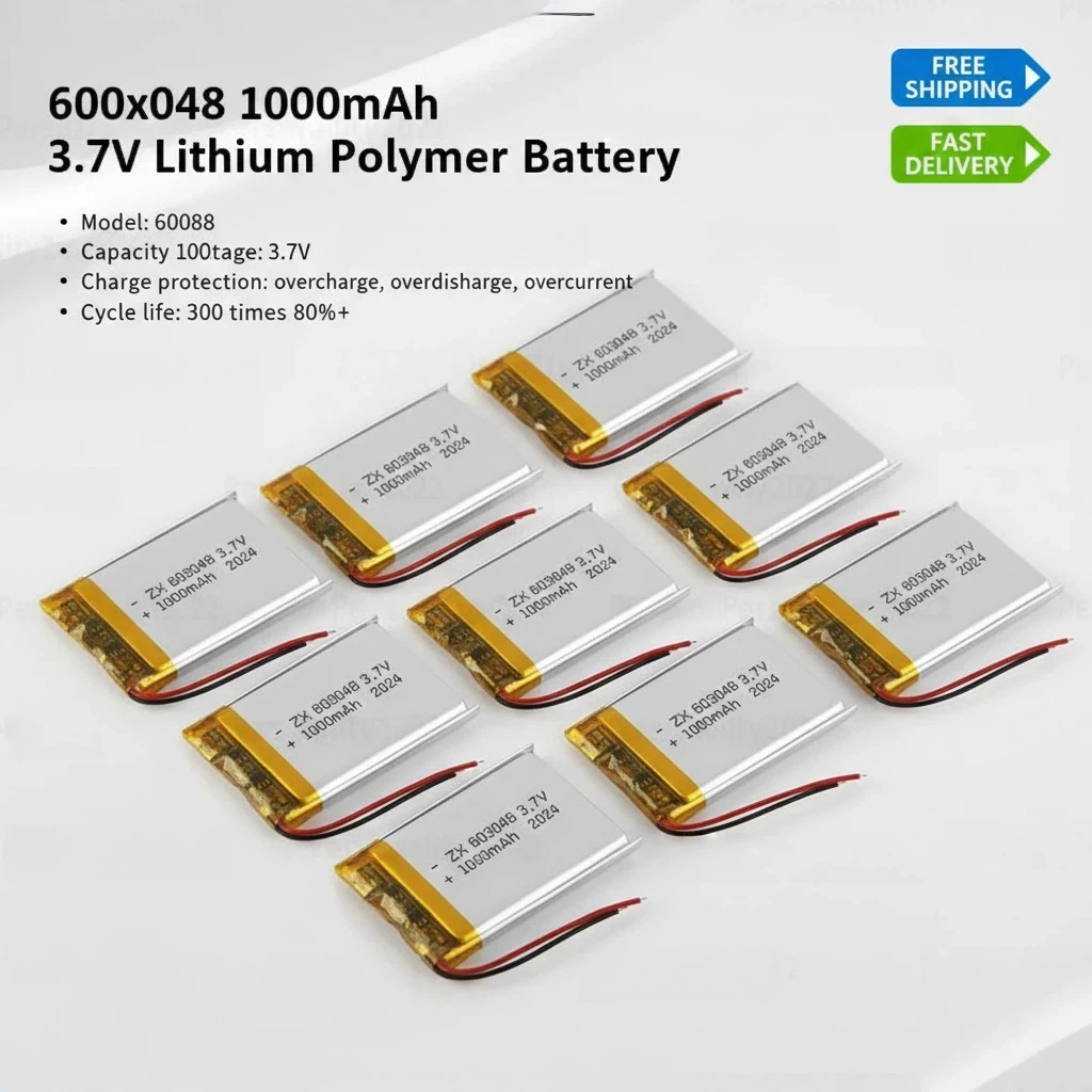 

3.7V 1000mAh 603048 Lipo Battery Rechargeable Lithium Polymer Cells For LED Light Smart Audio Beauty Instrument 603050 Replace
