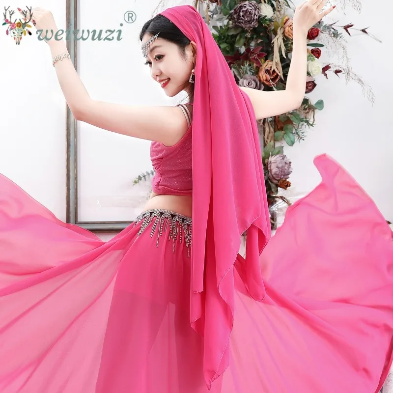 Women Belly Dance Veil Head Chain Chiffon Headscarf Flash Diamond Headgear Adults Indian Dance Stage Performance Accessories
