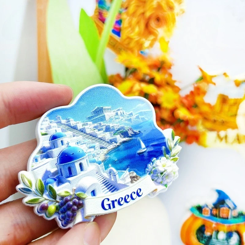 Santorini Greece Fridge Magnet - Iconic 3D White & Blue Souvenir Unique Aegean Island Gift for Travel & Mediterranean Home Decor