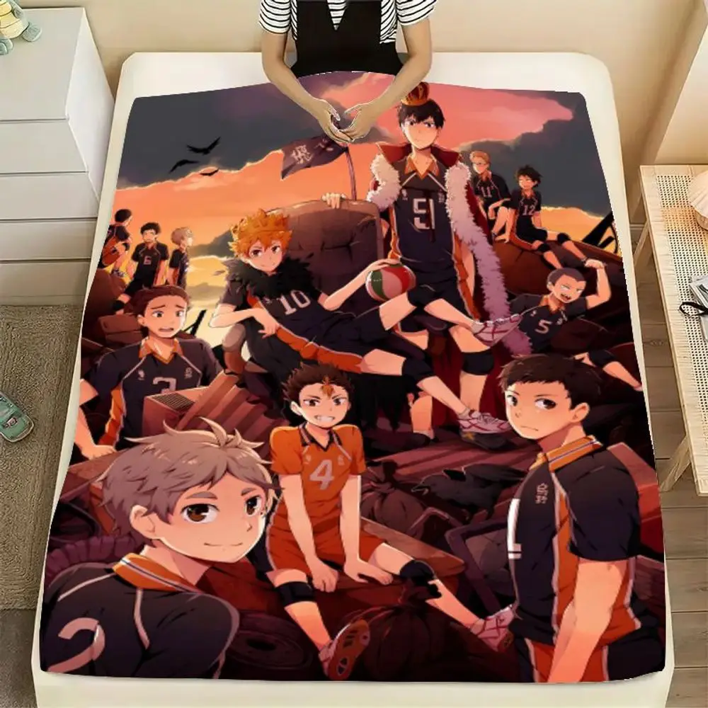 Haikyuu!! Anime Volleyball Team Blanket - Vibrant Sunset Scene with Dynamic Characters in Black and Orange Uniforms, Perfect for