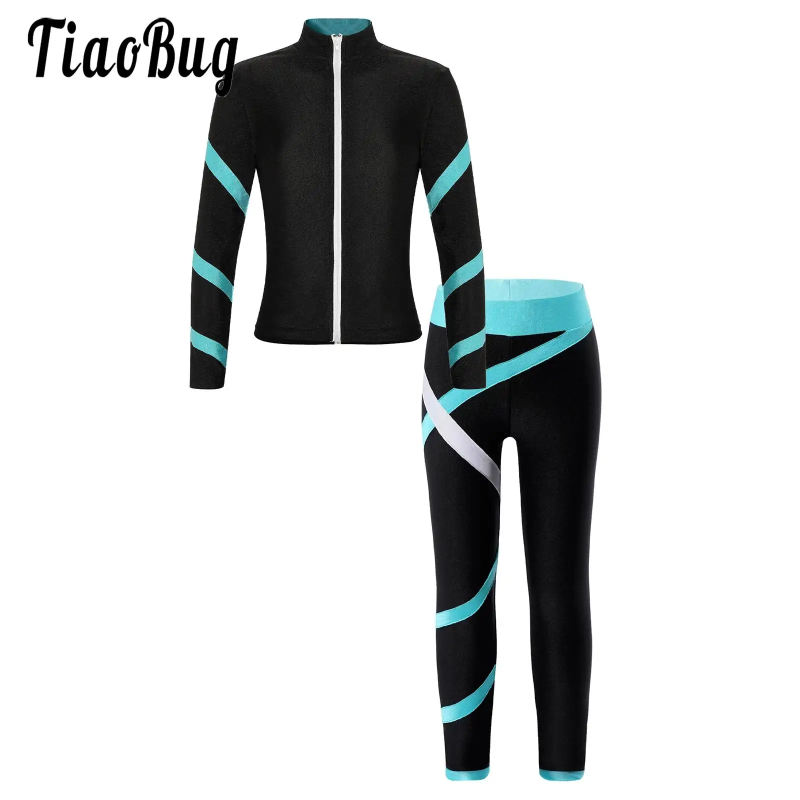 Kids Girls Sports Outfit Jogging Set Sweatshirt and Leggings Pants Tracksuit Leotard Suit Yoga Fitness Workout Running Dancewear