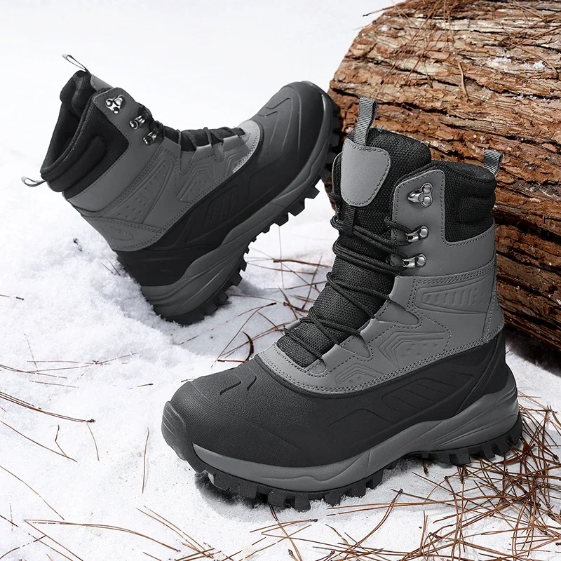 Men's Winter High-Top Snow Boots with Fleece Lining Thickened Waterproof Non-Slip Warm and Cold-Resistant Cotton Work Shoes