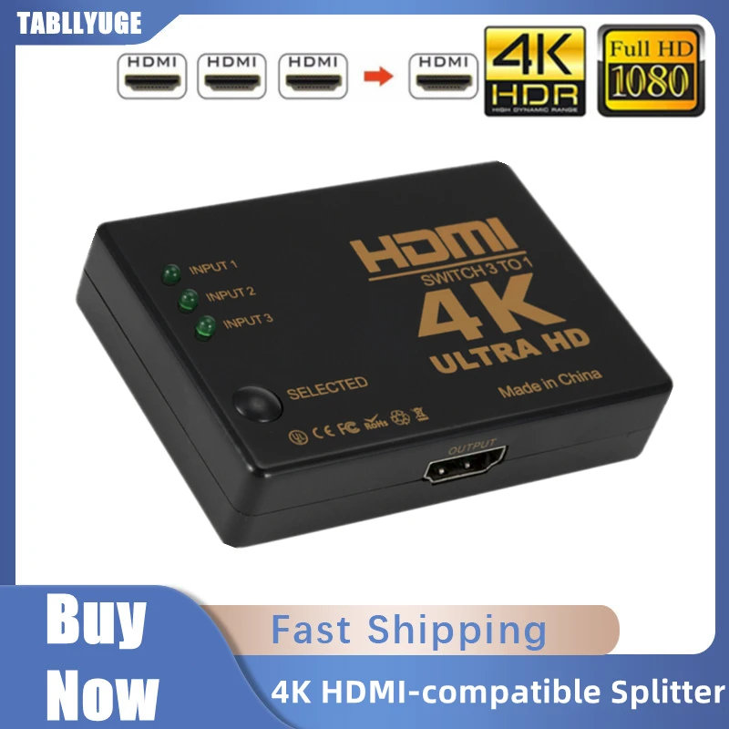 

HDMI-compatible Switch 1080P Switcher 3 in 1 out HD 4K Video Cable Splitter 1x3 Hub Adapter Converter for PS4/3 TV Box HDTV PC