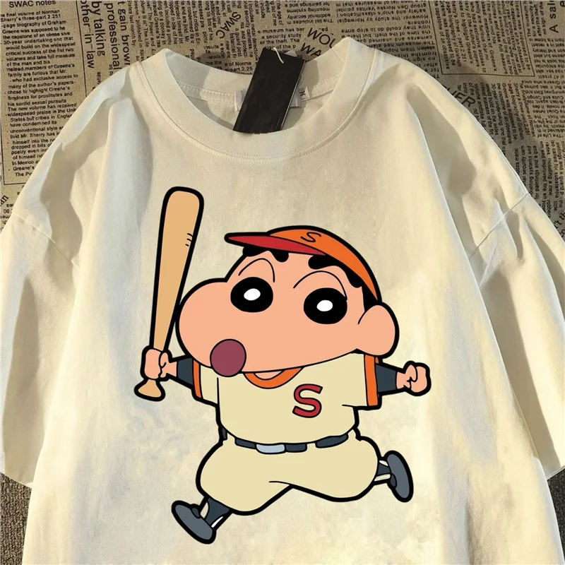 MINISO Crayon Shin-chan 하라주쿠 남성 여성 오버사이즈 Y2k 반팔 스트리트웨어 캐주얼 고품질 여성 남성 의류 티셔츠
