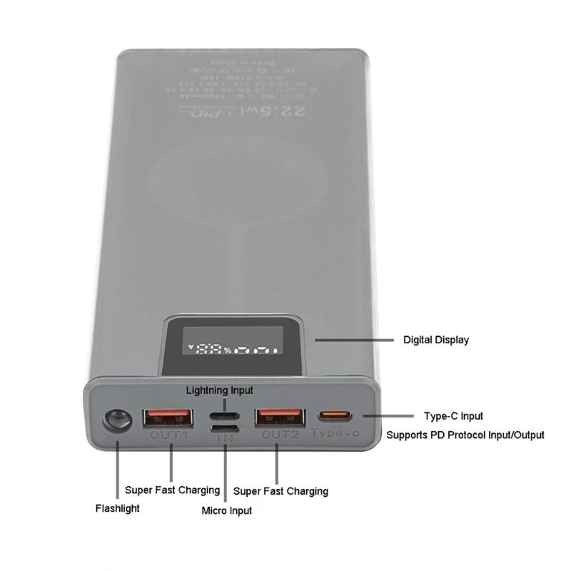 8x18650 conchas capa externa Caixa do banco energia móvel DIY Caixa armazenamento 22.5w Caso versão