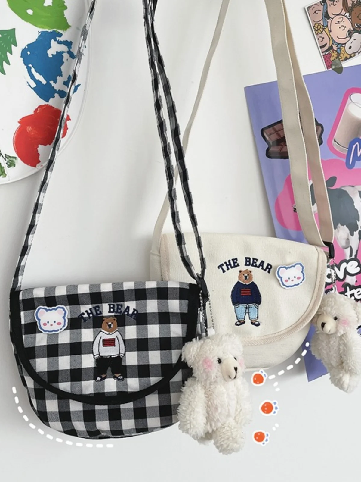 

Cute Plaid Canvas Crossbody Bag for Women Summer Student oulder Bag Ins Japanese Sle Fre Single oulder Bag for Girls