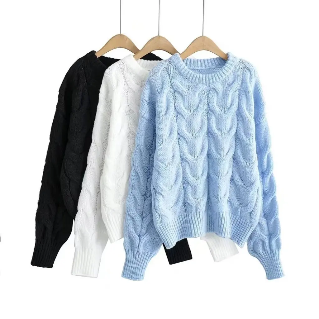YPFF المرأة ريترو تويست سترة لون نقي فضفاض صالح Crewneck البلوز كم طويل بلوزة أنيقة لارتداء غير رسمي