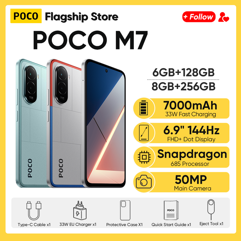  POCO M7 Global Version Smartphone Snapdragon 685 6.9" 144Hz FHD+ DotDisplay 50MP 7000mAh Battery 33W Fast Charge NFC 