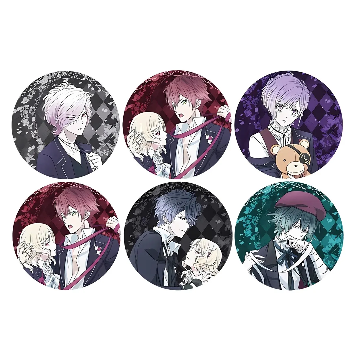 58mm Anime DIABOLIK LOVERS Komori Yui Sakamaki shu Ririe Sakamaki Reiji Cosplay COSTUME Badge Pin SPTE Tinplate Brooch Gilf﻿
