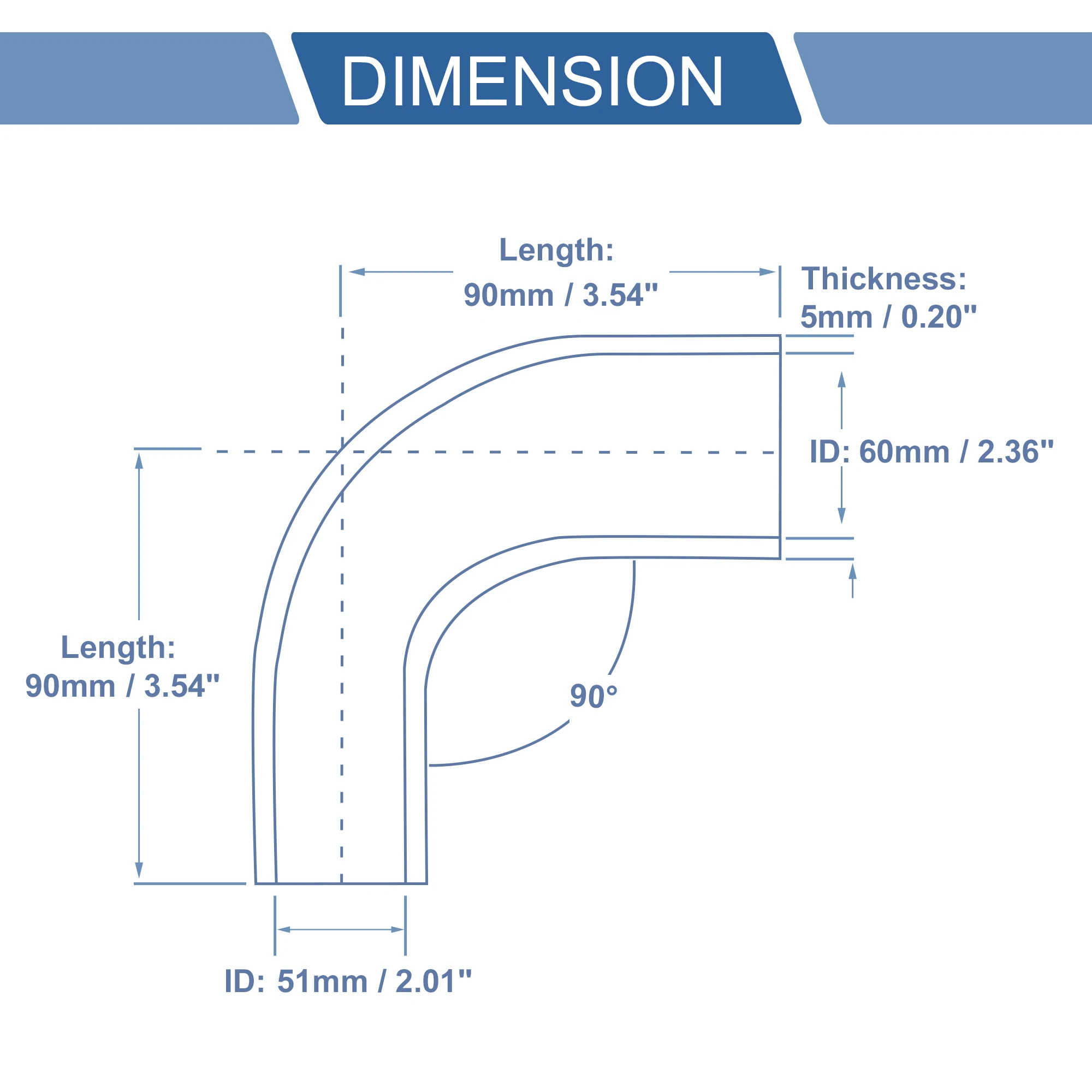 UXCELL 90 Deg. 32-25mm 35-32mm 38-25mm 38-32mm 38-35mm 42-32mm-65-60mm ID Silicone Hose Coupler Intercooler Tube 90mm Long