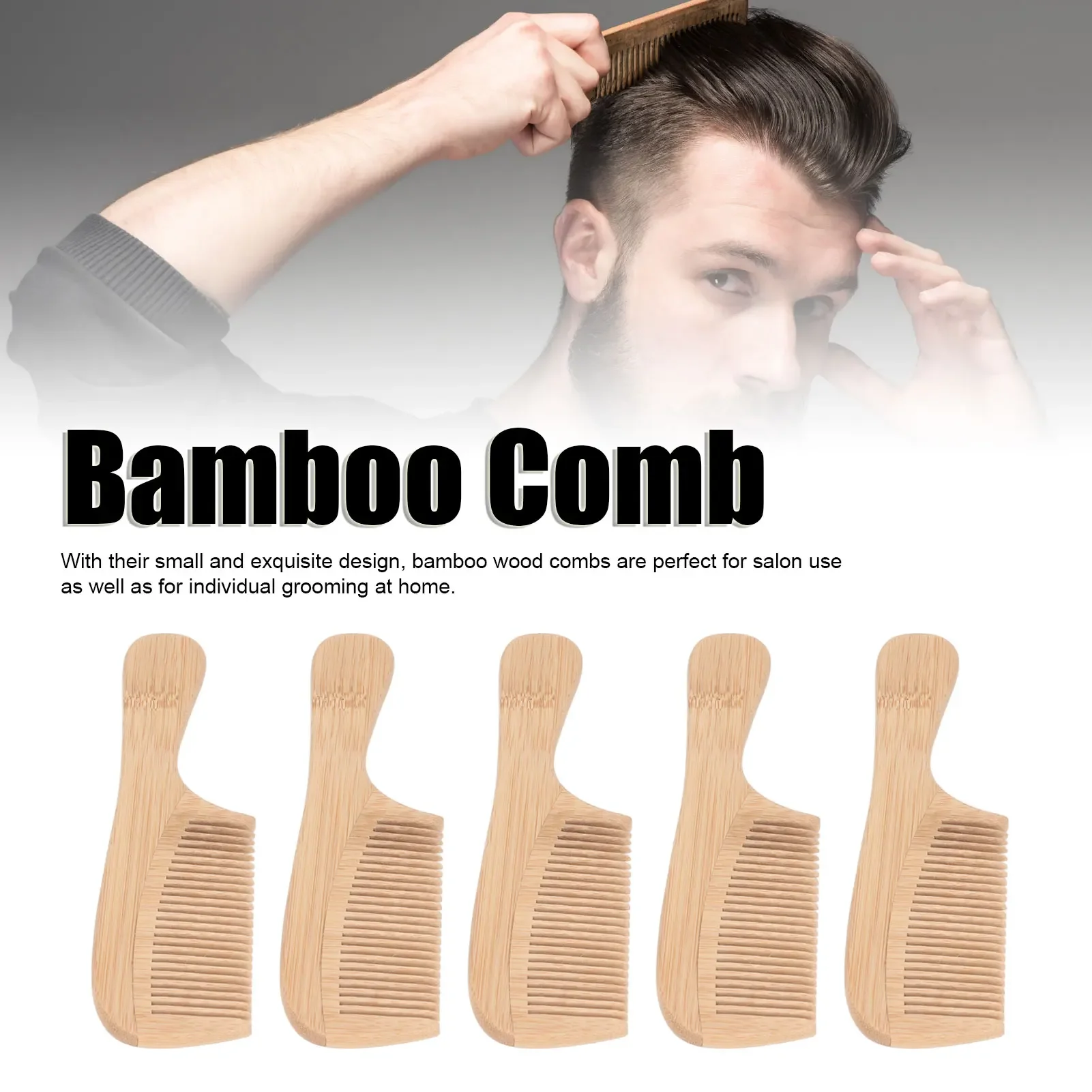 5pcs Bamboo Hair Combs Anti Statics Round Teeth Fragrance Wide Tooth Bamboo Comb For Salon