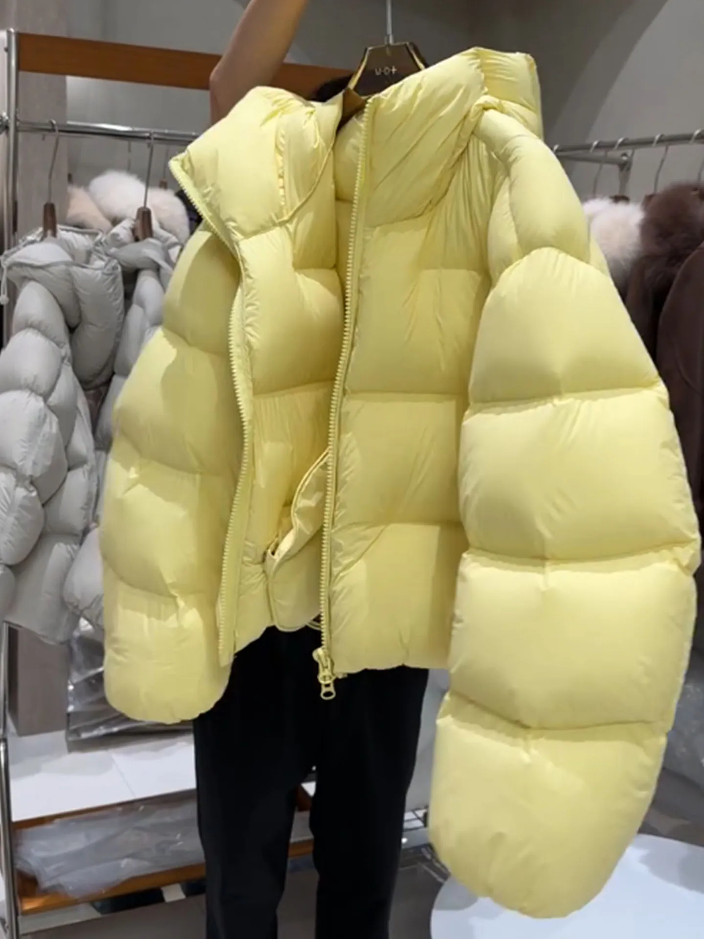 Chic ort Puffer Jaet Feminino Amarelo Cr Puff 2025 Inverno Thi Casacos Ele Sle Du Down Filling Ci Casual