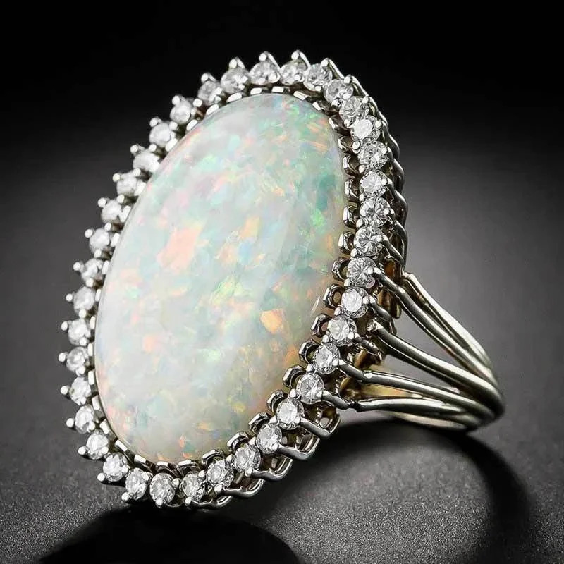 Trendy Female Fire Artificial Opal Ring Wedding  Elegant Jewelry For Party Simple s Gift  Girl Dropshipping