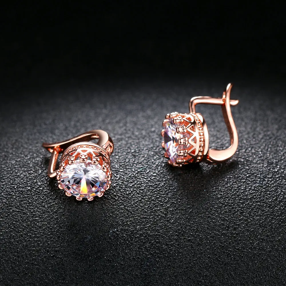 Top Quality Crown Earring Rose Gold Color Jewelry Made with Genuine Austrian Crystal ZYE610 ZYE611