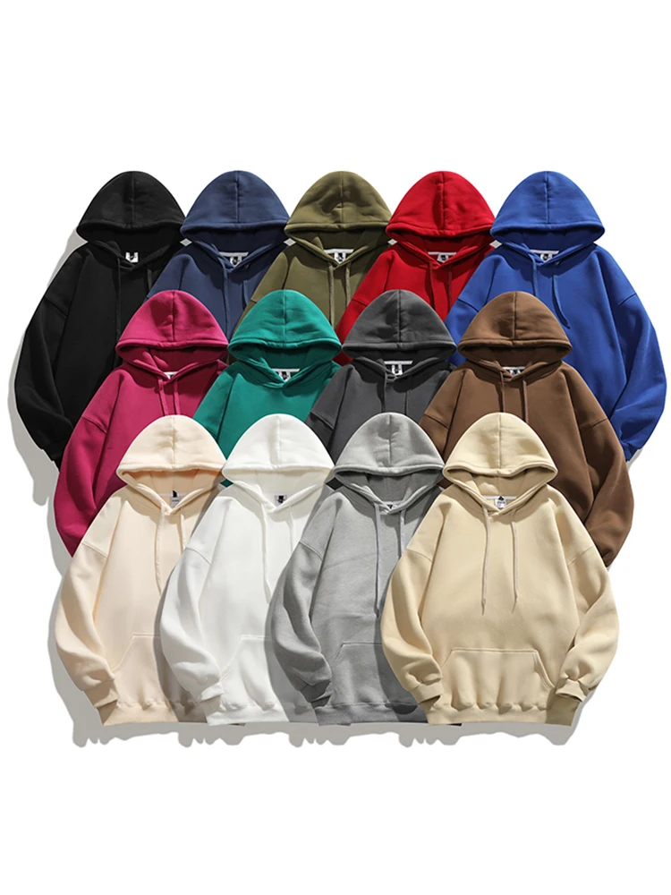 Autumn Heavy Fabric Men/Women Hoodie Casual Hooded Pullovers Sweatshirts Solid Color Hoodies Sweatshirt Streetwear Hip Hop Tops