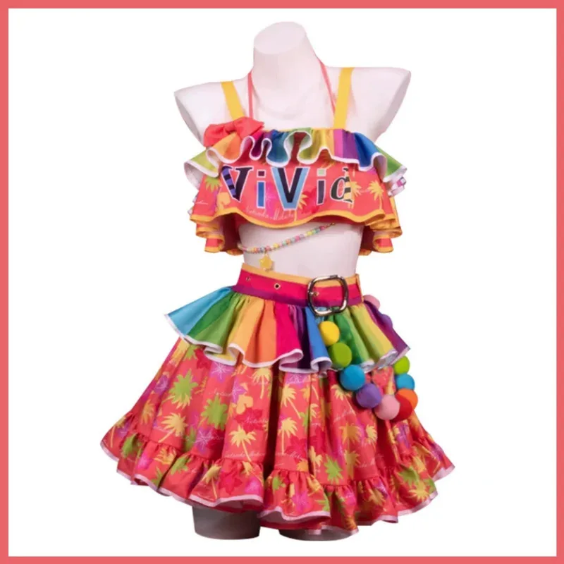 Disfraz de Cosplay de Anime Aikatsu! Kanzaki Mitsuki Natsuki Mikuru, traje de baño para el día de verano, falda, peluca, traje de Bikini Sexy para fiesta en la playa 5f