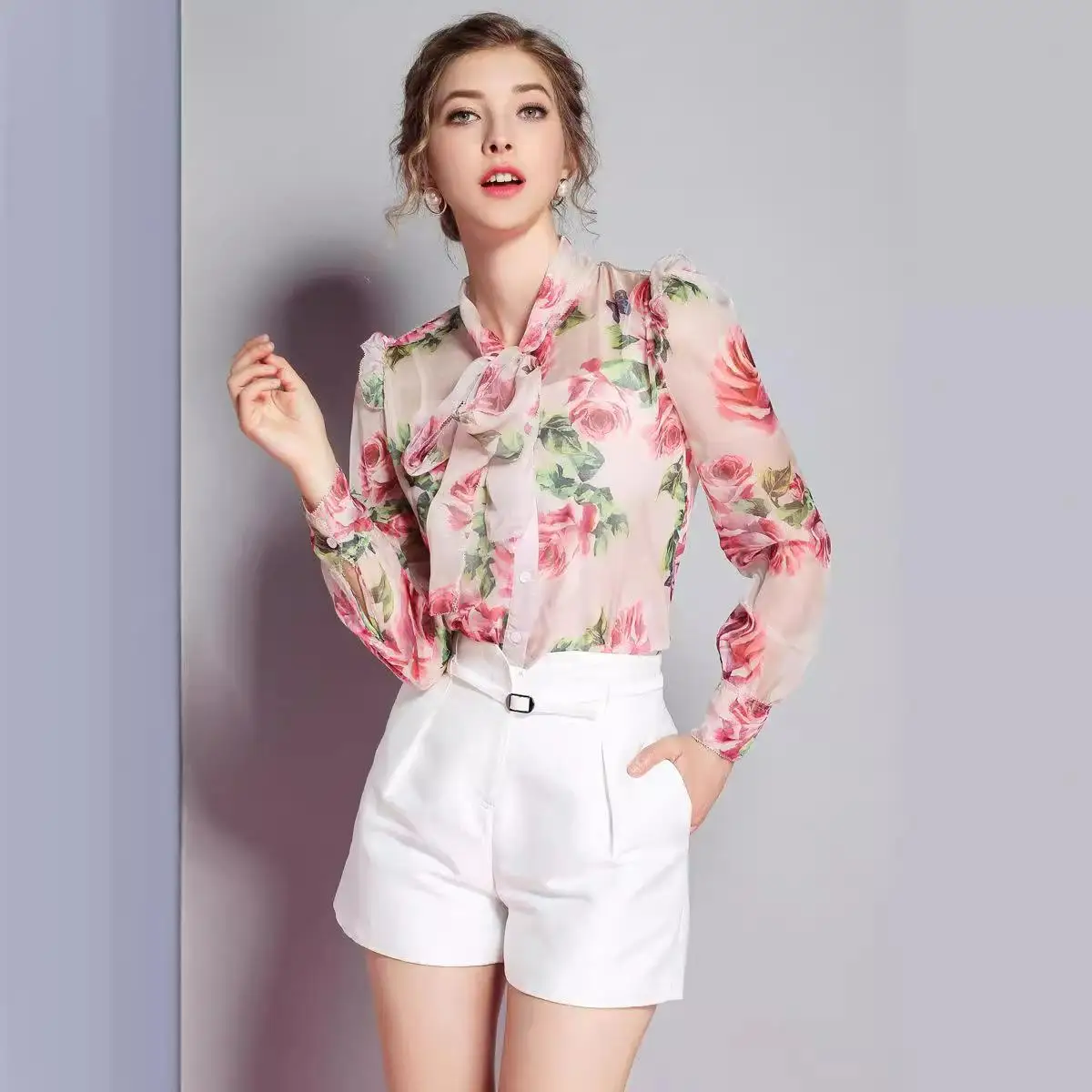 

Spring Women's Long Sve Rose Collar Tie irt Top Cosplay Costume Faionable Anime-Inspired Wardrobe ential