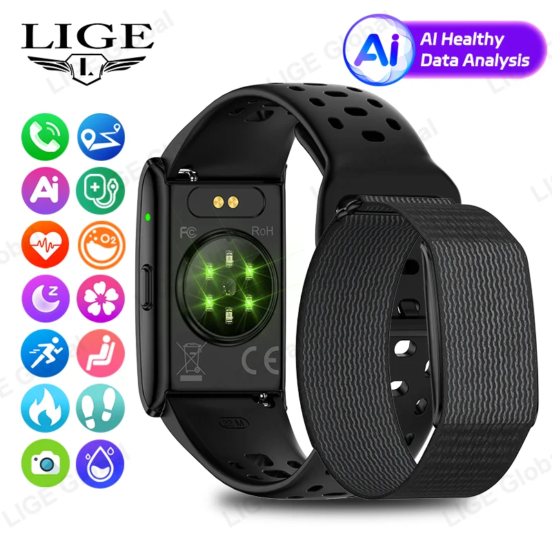 

LIGE Men Women Fitness Watch GPS Tracking Smart Bracelet Sports Band Heart Rate Blood Pressure AI Healthy Call Reminder Watches
