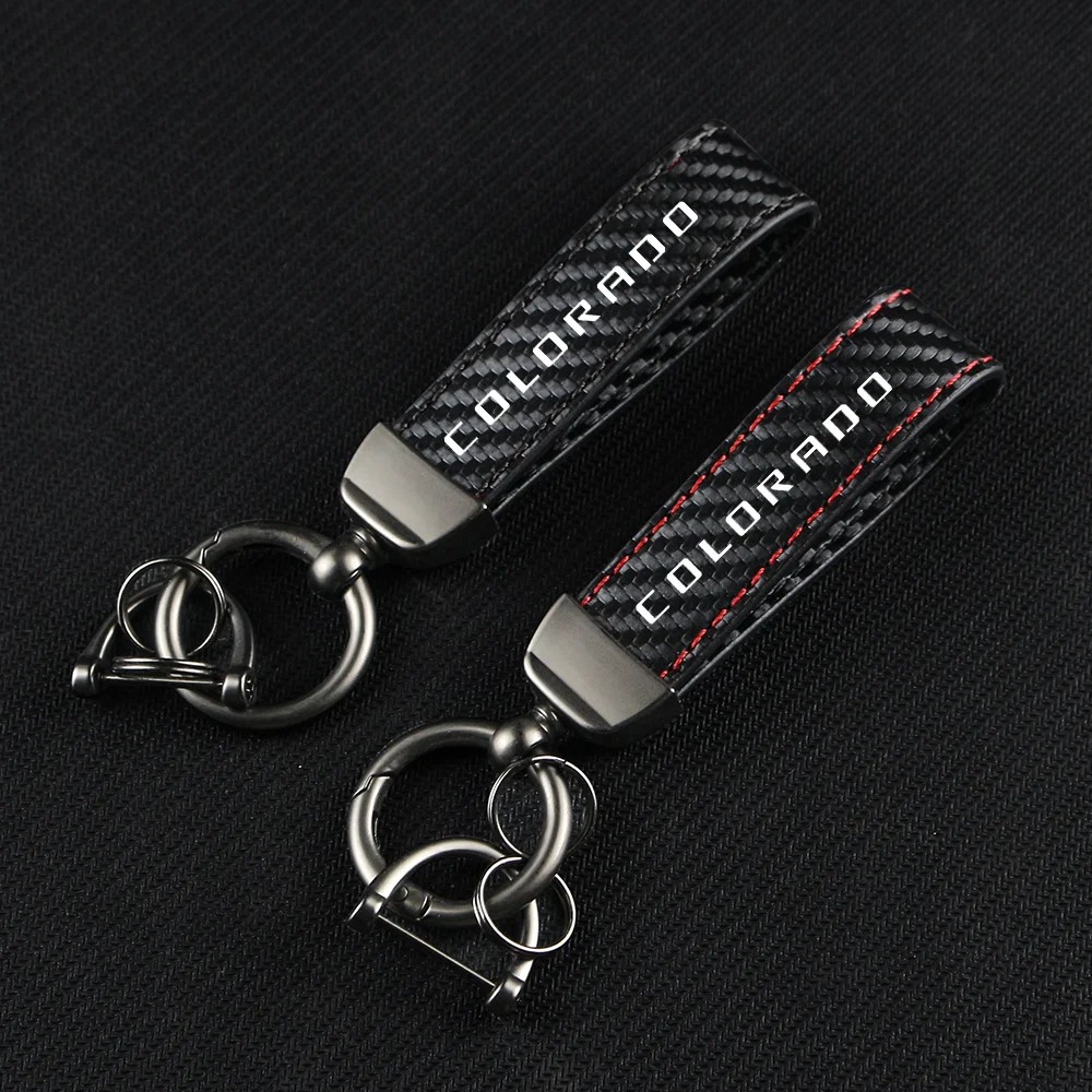 Carbon Fiber Leather Car Keychain Key Chain Pendant Keyring Horseshoe Buckle for COLORADO CORVETTE CRUZE EQUINOX Accessories