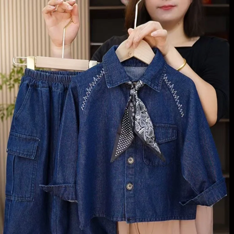 

Boys and Girls Spring Autumn Long-sleeved Denim Set New Children's Suit Korean Coat+ Jeans + Scarf 3 Pcs Set 2-10Y Kids Outfits