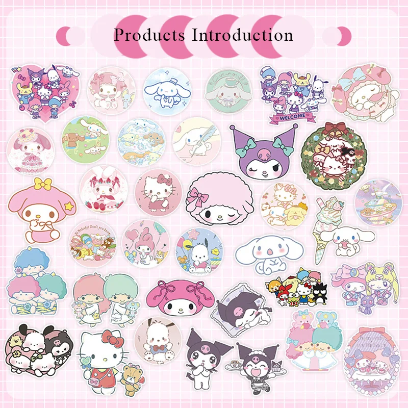 120Pcs/Box Sanrio Stickers Anime Hello Kitty Kuromi Cinnamoroll Melody Laptop Phone Decal Cute Cartoon Sticker For Kids Toys