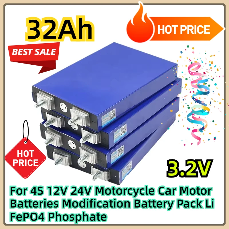 For 4S 12V 24V Motorcycle Car Motor Batteries Modification 3.2V 32Ah Battery Pack LiFePO4 Phosphate