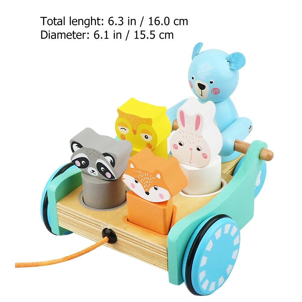 1 conjunto crianças veículo de reboque de madeira carrinho educacional bebê walker aprendizagem precoce dos desenhos animados desenvolvimento cognitivo brinquedo