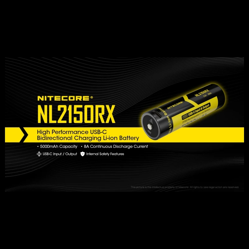 NITECORE NL2150RX Wysokowydajny akumulator litowo-jonowy 21700 o pojemności 5000 mAh USB-C z dwukierunkowym ładowaniem