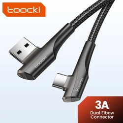 Toocki Double Elbow USB Type C Cable 3A Fast Charging 90 Degree USB C Cable For Xiaomi Samsung Huawei LG Data C Type Game Cord