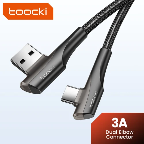 Toocki 더블 엘보우 USB C 타입 케이블, 고속 충전, 90 도 USB C 케이블, 샤오미, 삼성, 화웨이, LG, 데이터 C 타입, 게임 코드, 3A 