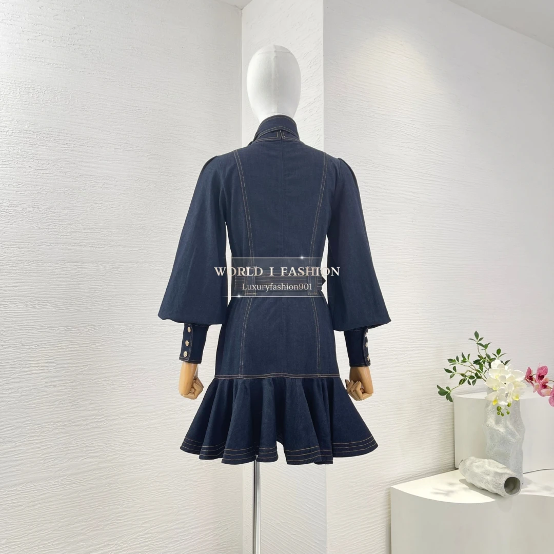 Serie mini-jurk met veters en riem 2025, nieuwkomers, hoogwaardige puur katoenen damesdenim